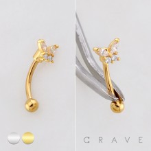 MULTI CZ BUTTERFLY 316L SURGICAL STEEL CURVED BARBELL/EYEBROW